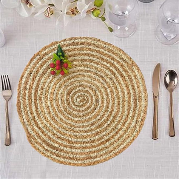 Round Woven Placemats Natural Jute (Set of 6,14 Inche) Non-Slip, Heat Resistant, Hand Woven