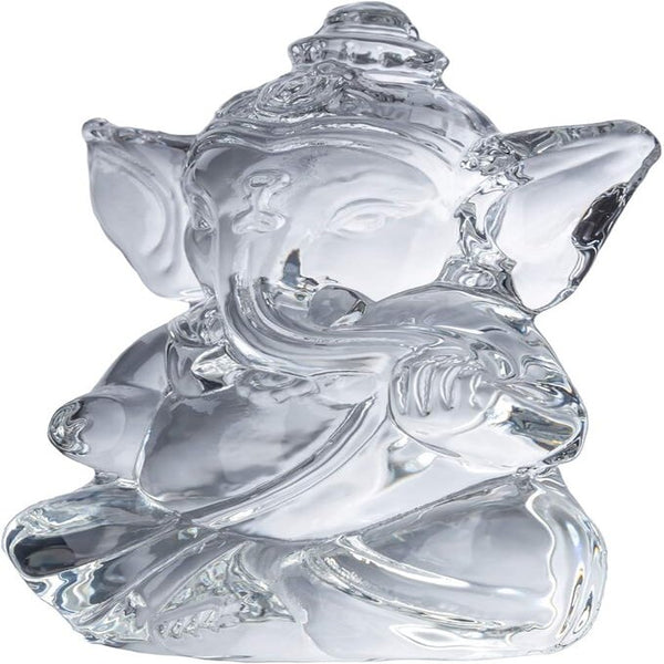 God Lord Ganesha Statue,Transparent Lmitation Glass Mandir Meditation Yoga Room Decor 5.5"