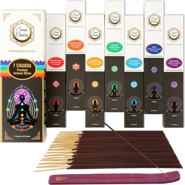 SEVEN CHAKRA Charcoal Free, Sampler Incense Sticks, Handmade Agarbatti |(20 Sticks x 7 Chakras), Standard, Natural