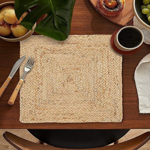 Jute Braided Placemats (Set of 6, 14x14 inch Square)