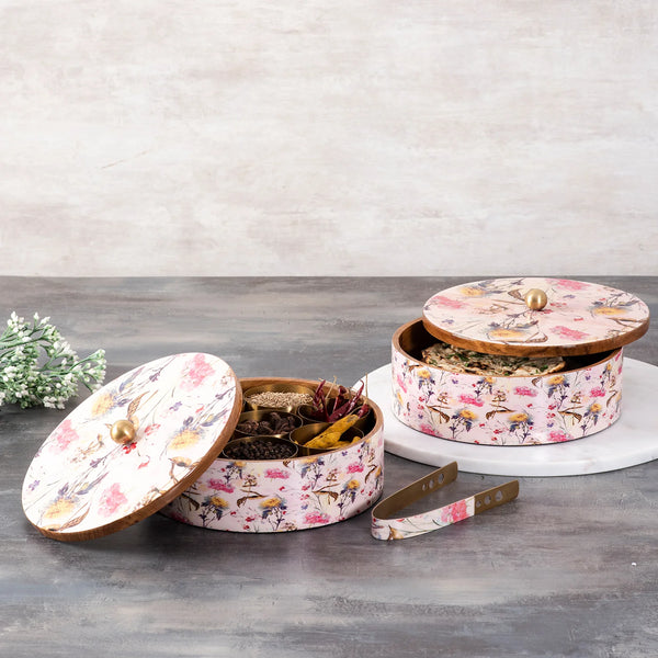 Flower Enamel Print Masala & Roti Box Set