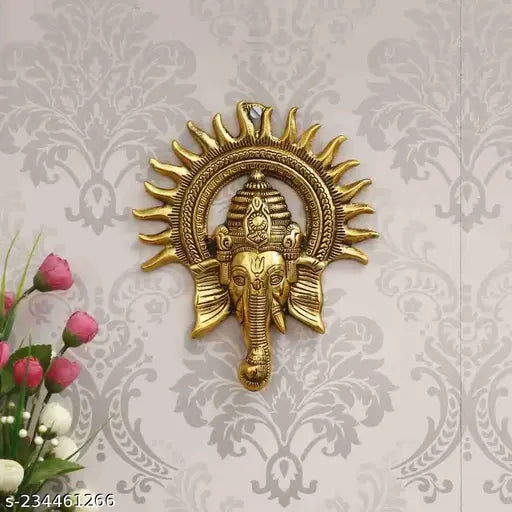 Ganesha Idol with Surya Chakra Wall Hangings Lucky Fengshui Gold